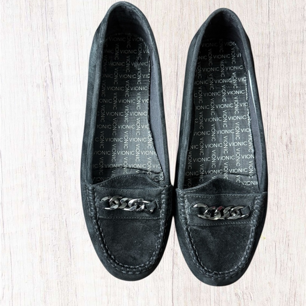 Vionic Mesa Black Suede Loafers Classic Flats Size 8